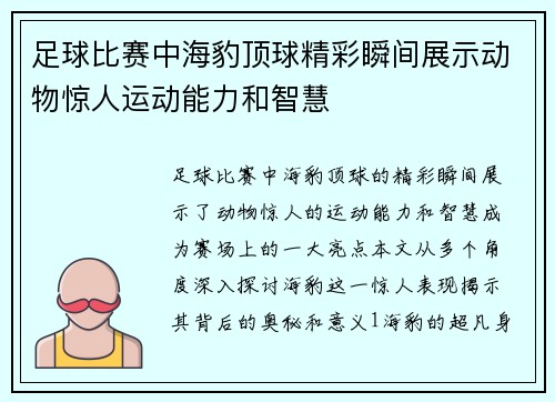 足球比赛中海豹顶球精彩瞬间展示动物惊人运动能力和智慧